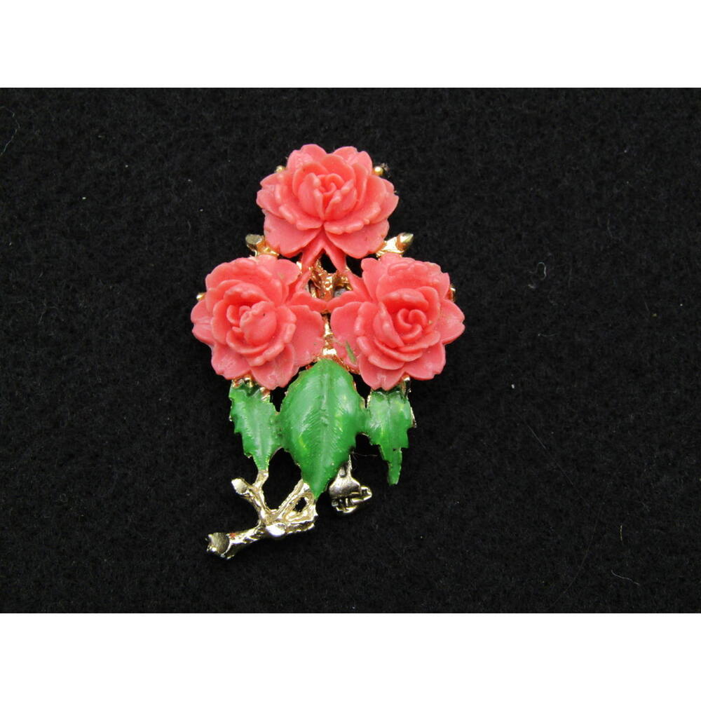 Vintage Coral Catalin Bakelite Carved Rose Brooch Floral Brooch Pin FREE SHIP